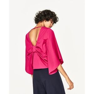 Zara Pink Flare Wide 3/4 Sleeve Open Low Back Bow